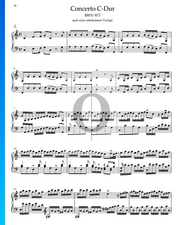 Concierto en do mayor, BWV 977: 1. Andante Partitura