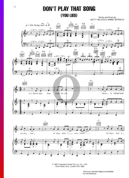 Don't Play That Song (You Lied) Sheet Music
