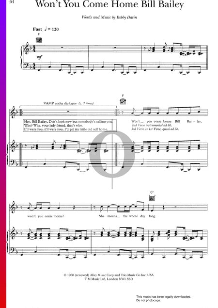 Won't You Come Home Bill Bailey Musik-Noten