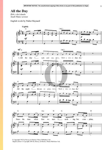 All The Day (South Wales Version) Sheet Music