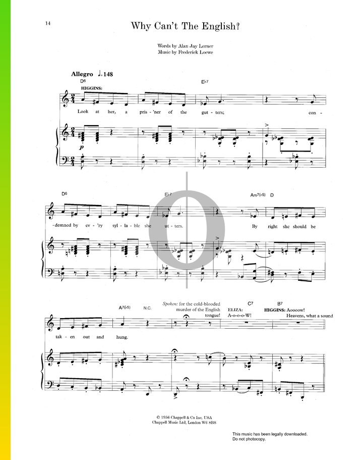 Why Can't The English (Alan Jay Lerner, Frederick Loewe) Piano Sheet