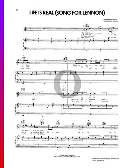 Life Is Real (Song For Lennon) Musik-Noten