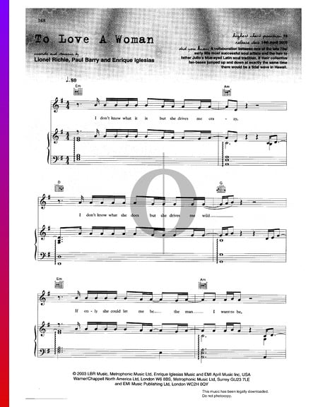 To Love A Woman Sheet Music