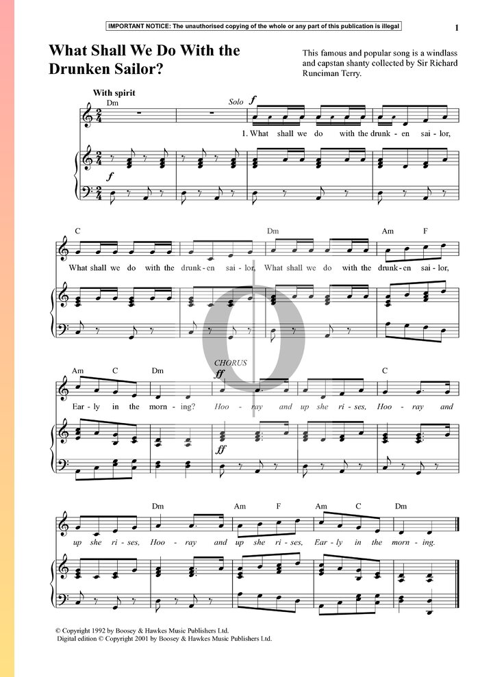 What Shall We Do With The Drunken Sailor? Sheet Music (Piano, Voice) OKTAV