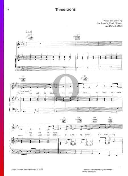 Three Lions Sheet Music