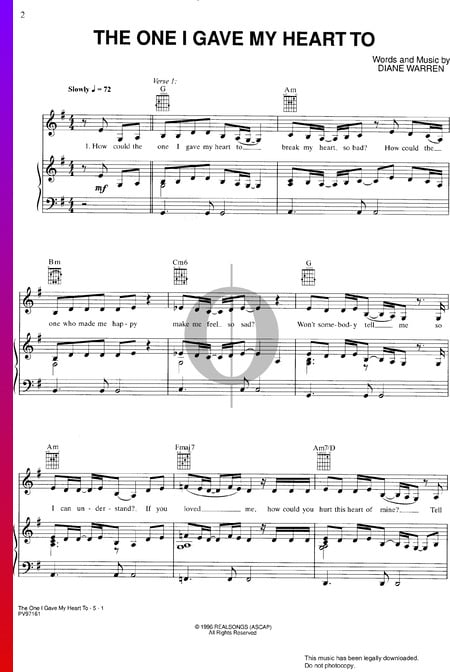 The One I Gave My Heart To Musik-Noten