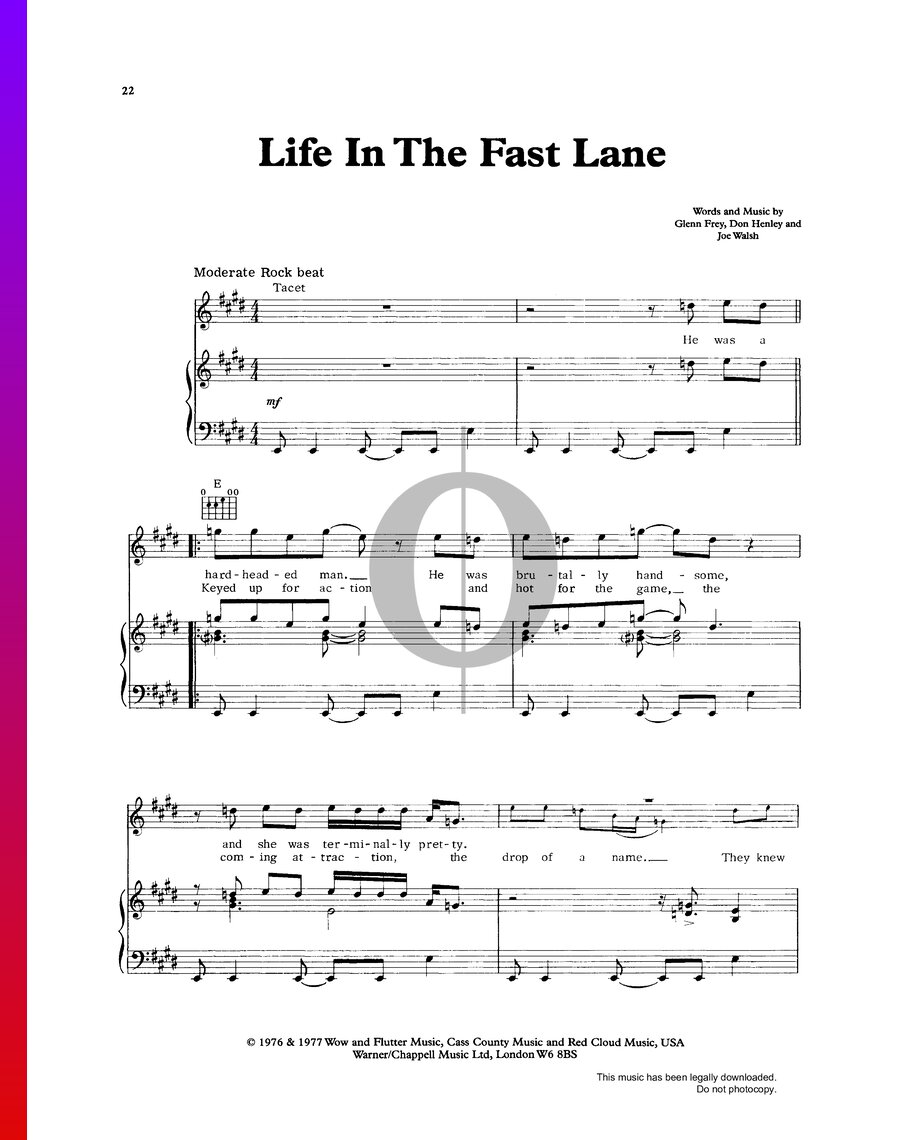 Life In The Fast Lane (Eagles) Piano Sheet Music - OKTAV