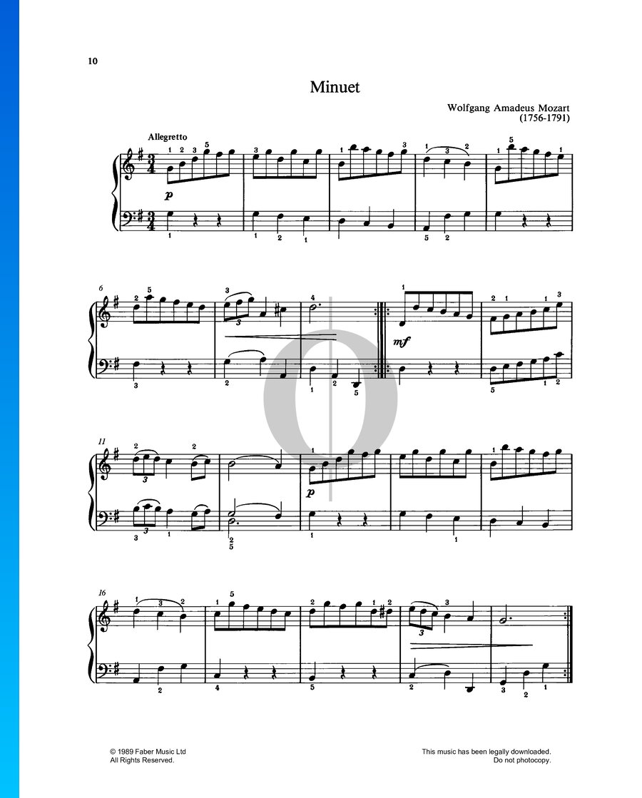 Minuet (Wolfgang Amadeus Mozart) Piano Sheet Music - OKTAV