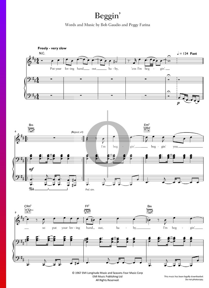 Beggin Sheet Music Piano Voice Guitar Oktav 