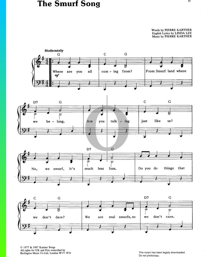 The Smurf Song Sheet Music from by Father Abraham | PDF Download - OKTAV