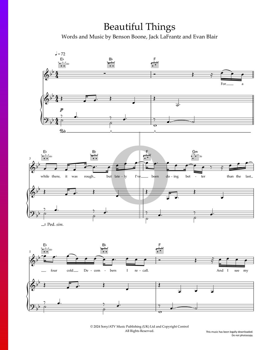 Beautiful Things (Benson Boone) Piano Sheet Music - OKTAV