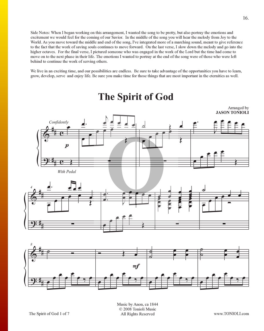 The Spirit of God (Anonymous) Piano Sheet Music - OKTAV