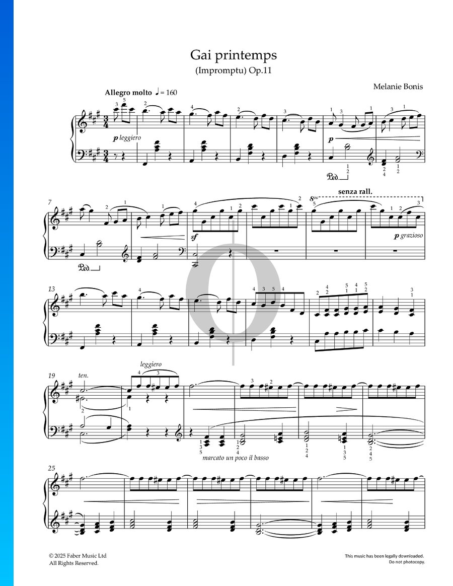Gai printemps (Impromptu), Op. 11 (Melanie Bonis) Piano Sheet Music - OKTAV