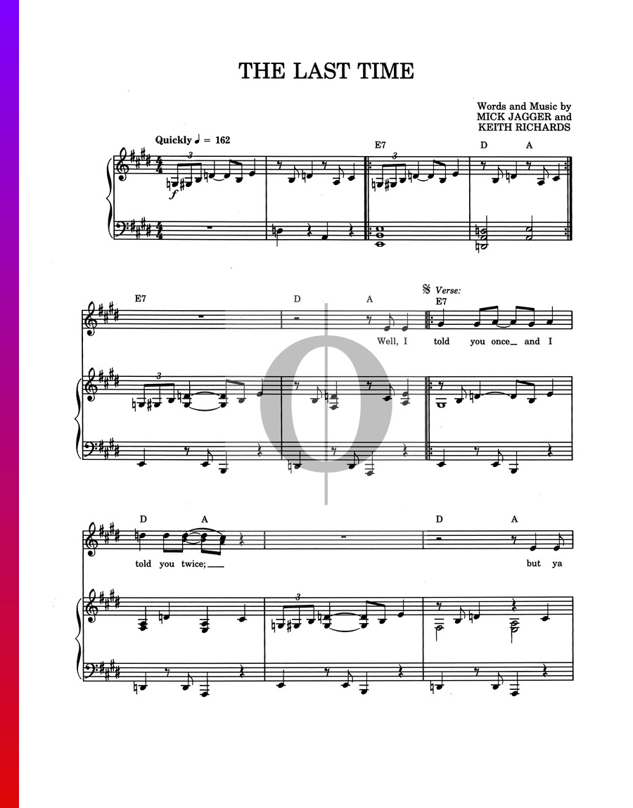 The Last Time (The Rolling Stones) Piano Sheet Music - OKTAV