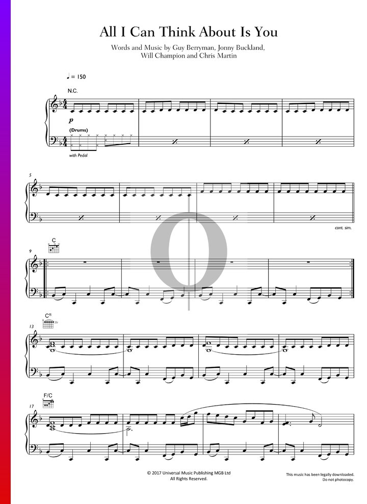 All I Can Think About Is You (Coldplay) Piano Sheet Music - OKTAV