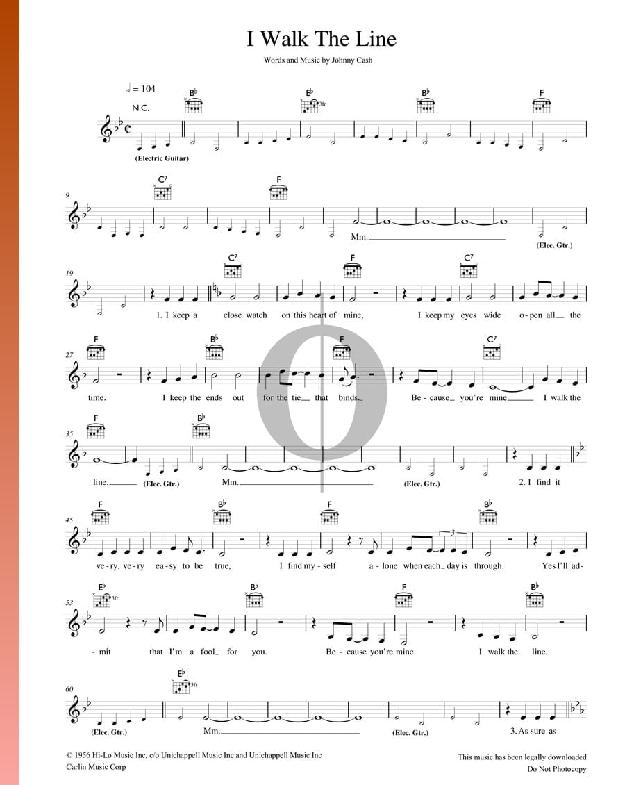 I Walk The Line (Johnny Cash) Piano Sheet Music OKTAV