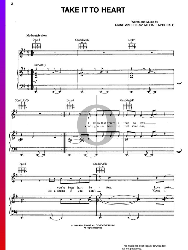 Take It To Heart (Michael McDonald) Piano Sheet Music - OKTAV