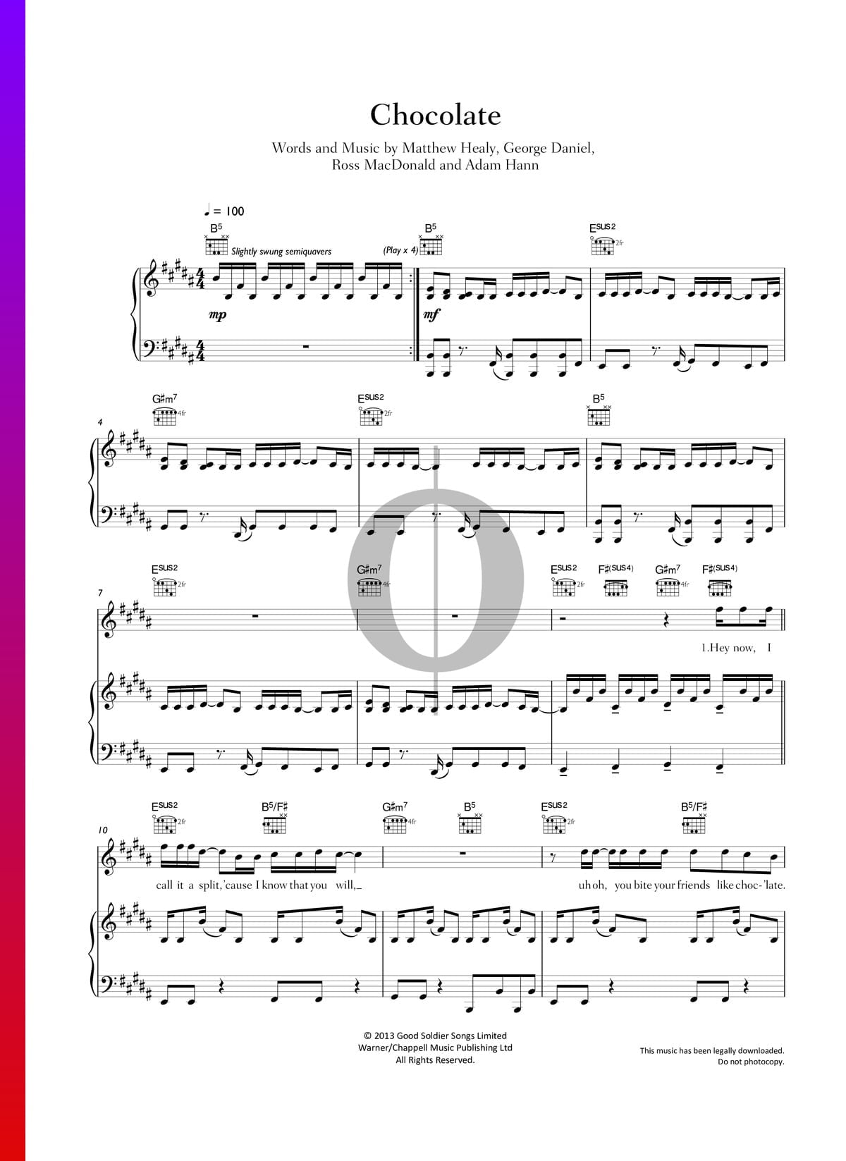 Chocolate Sheet Music Piano Voice Guitar Pdf Download Streaming Oktav