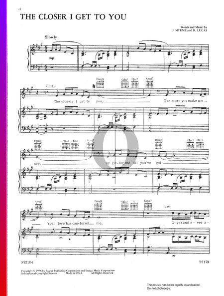 The Closer I Get To You Sheet Music