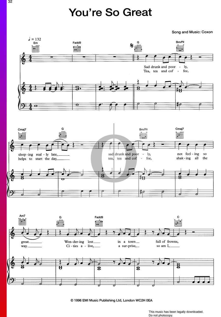 You're So Great (Blur) Piano Sheet Music - OKTAV