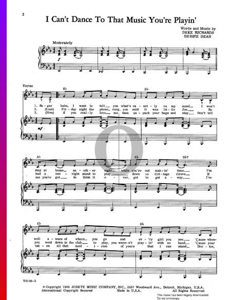 I Can't Dance To That Music You're Playin' Sheet Music