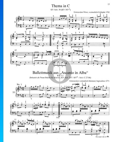 Theme in C Major, KV Anh. 38 (KV 383d) Sheet Music