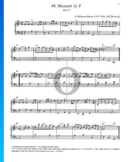 Menuett in F-Dur, KV 4 Musik-Noten