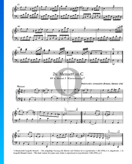Menuet in C Major, KV 6: No. 1 Sheet Music