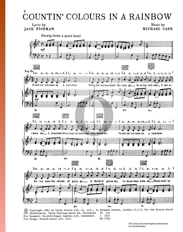 Countin' Colours In A Rainbow (Michael Carr) Piano Sheet Music - OKTAV