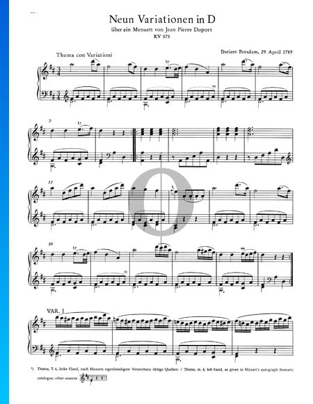 9 Variations in D Major, KV 573 Sheet Music