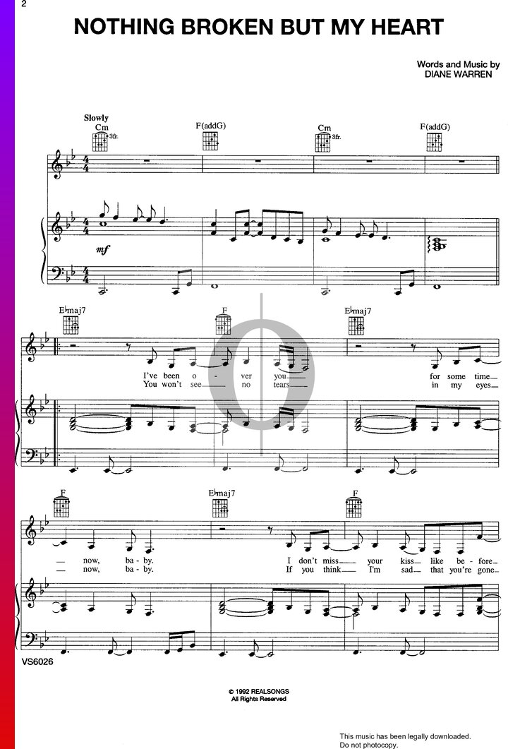 Nothing Broken But My Heart (Céline Dion) Piano Sheet Music - OKTAV