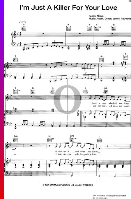 I'm Just A Killer For Your Love Sheet Music