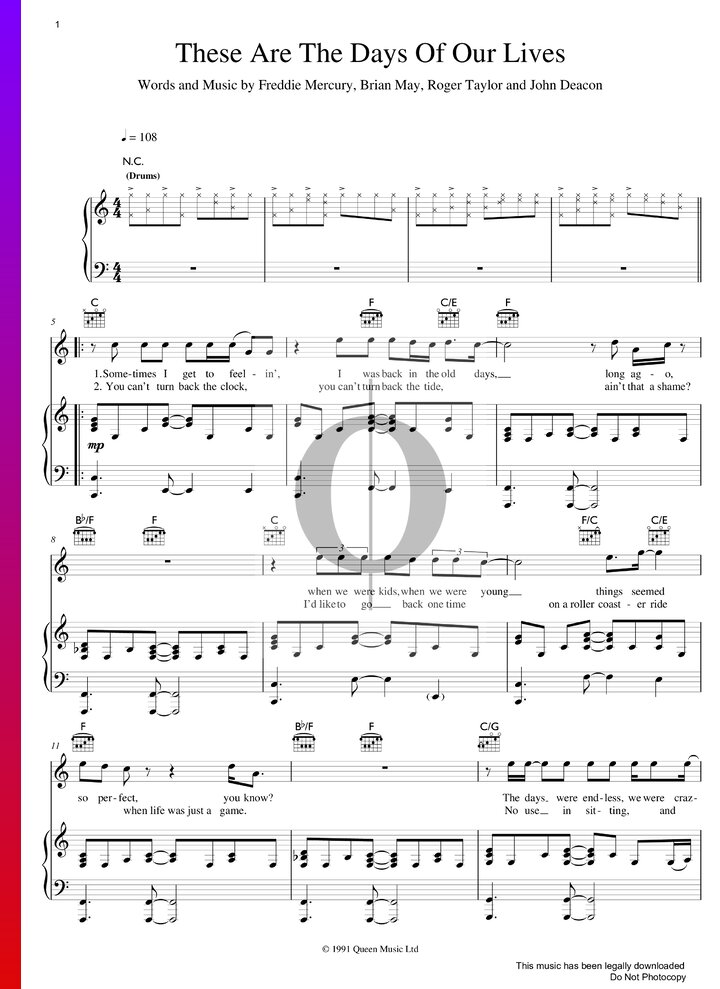 These Are The Days Of Our Lives Queen Piano Sheet Music OKTAV These are the days of our lives queen piano sheet music oktav