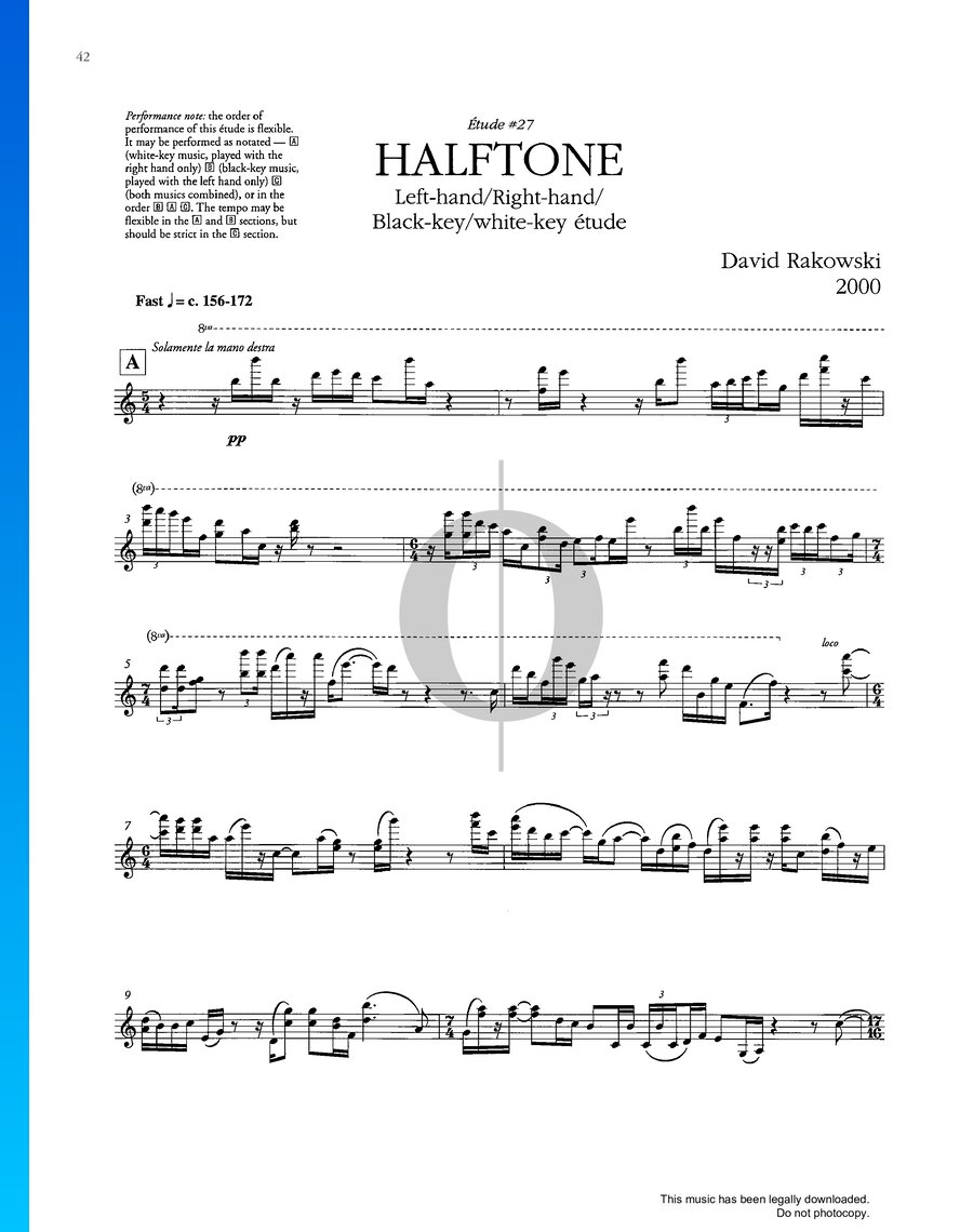 Études Book III: Halfton (David Rakowski) Piano Sheet Music - OKTAV
