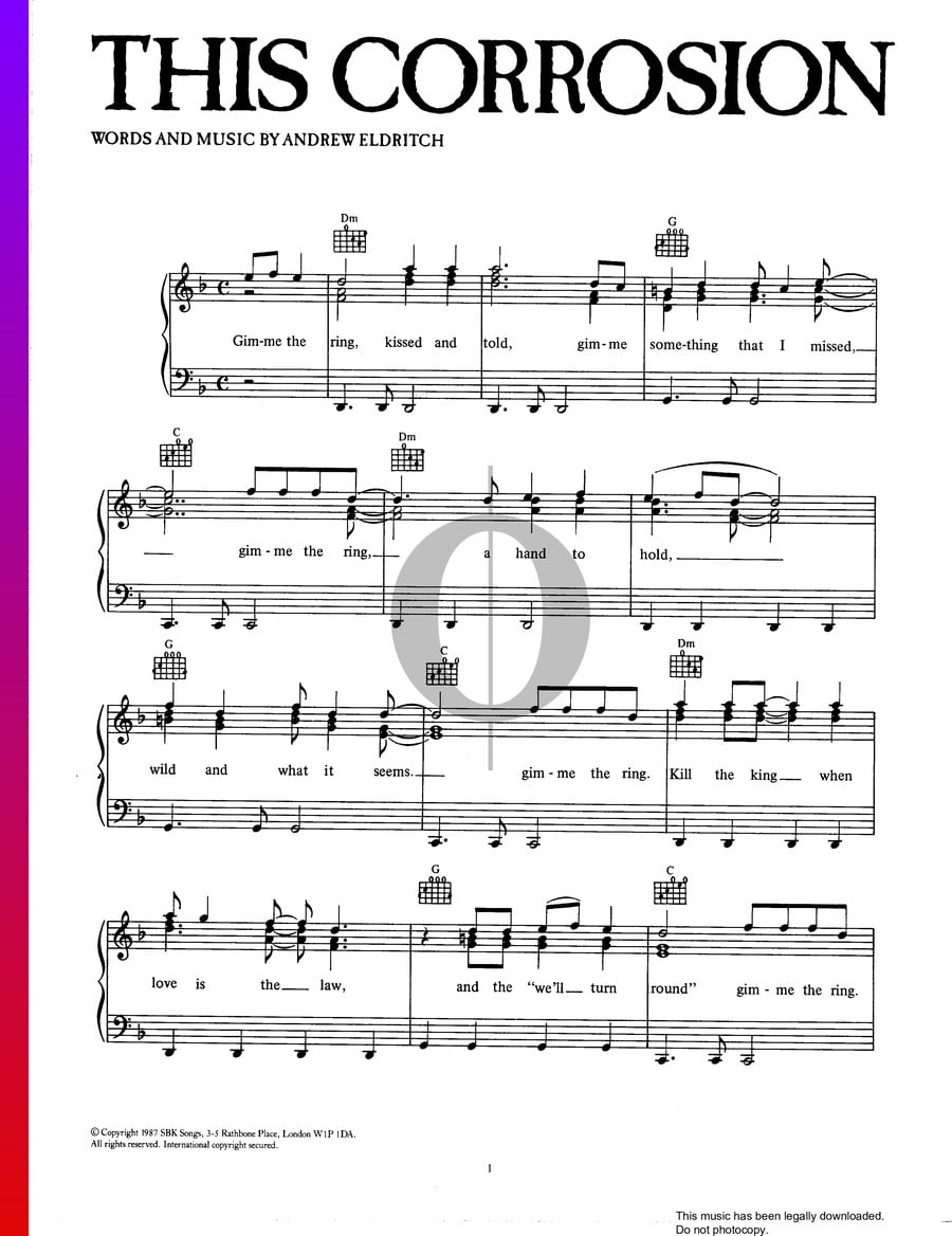This Corrosion (The Sisters of Mercy) Piano Sheet Music OKTAV