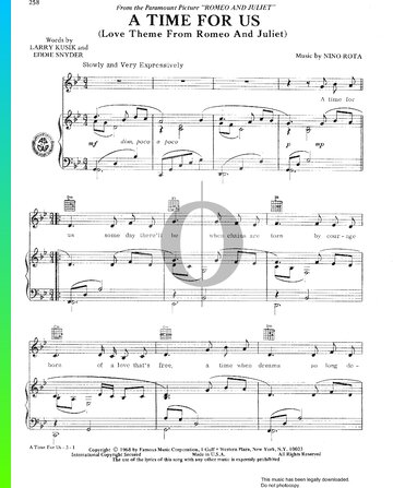A Time For Us (Love Theme From Romeo And Juliet) Partitura