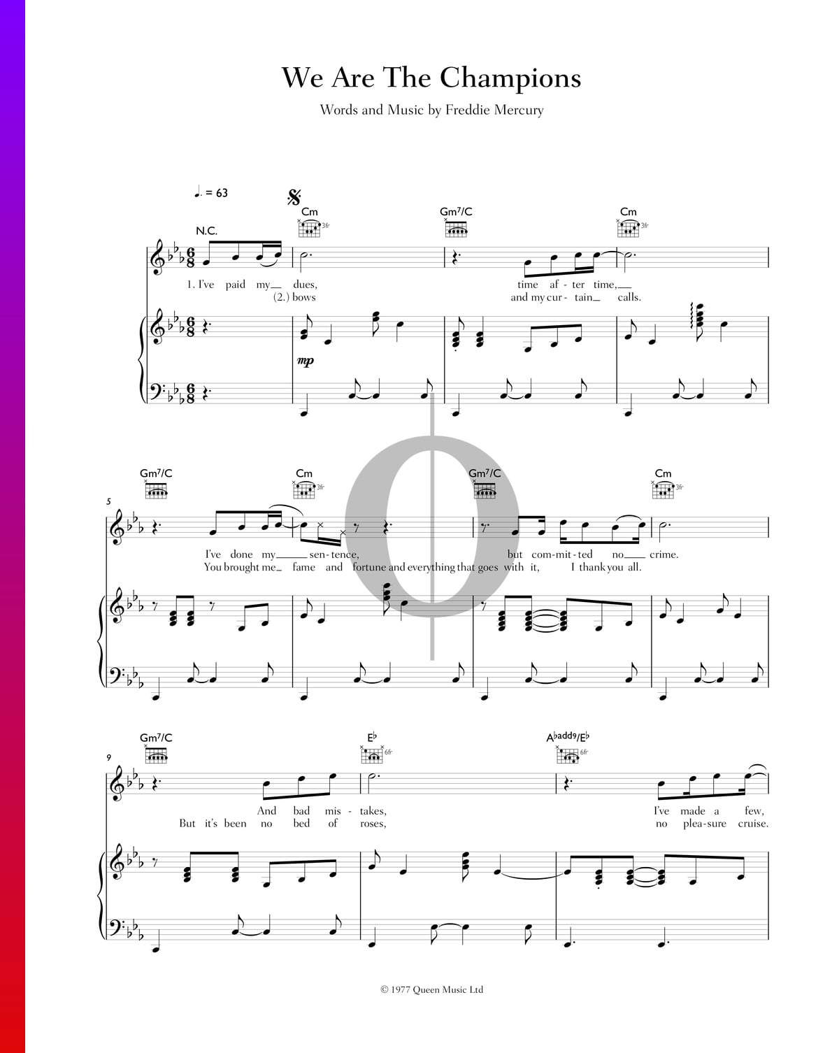 "We Are The Champions" Noten (Klavier, Gesang, Gitarre) von Queen