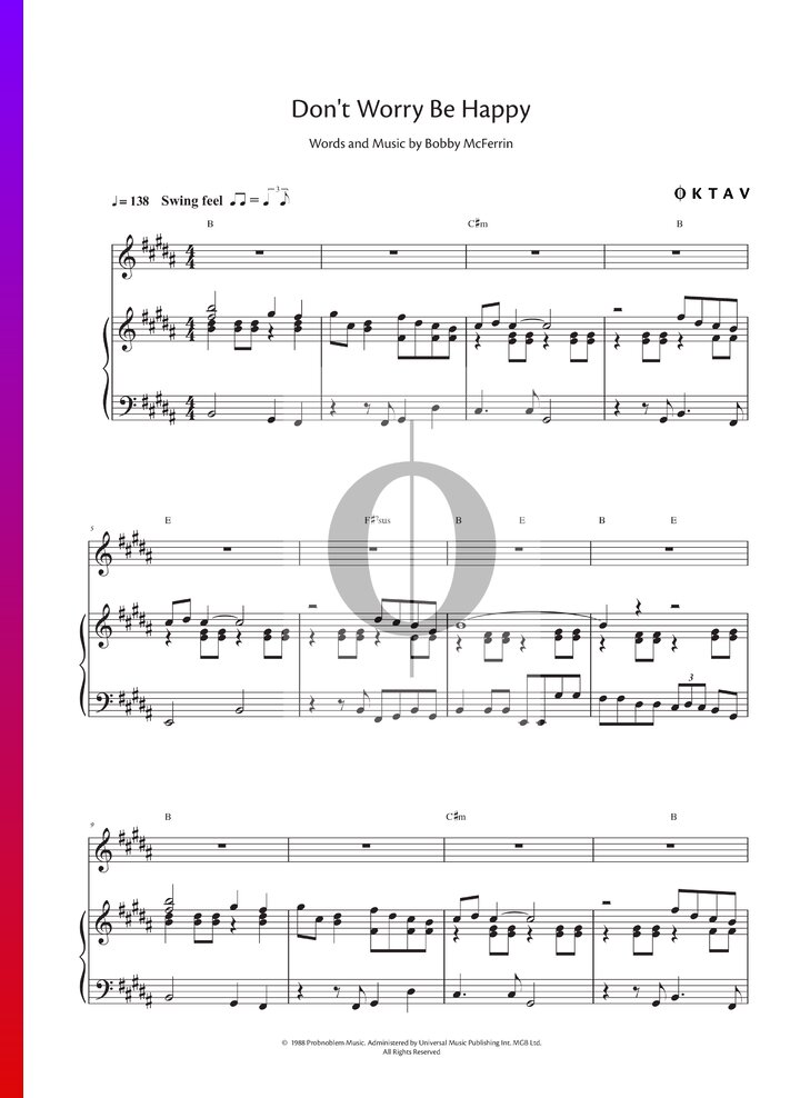 Don't Worry, Be Happy (Bobby McFerrin) Piano Sheet Music - OKTAV
