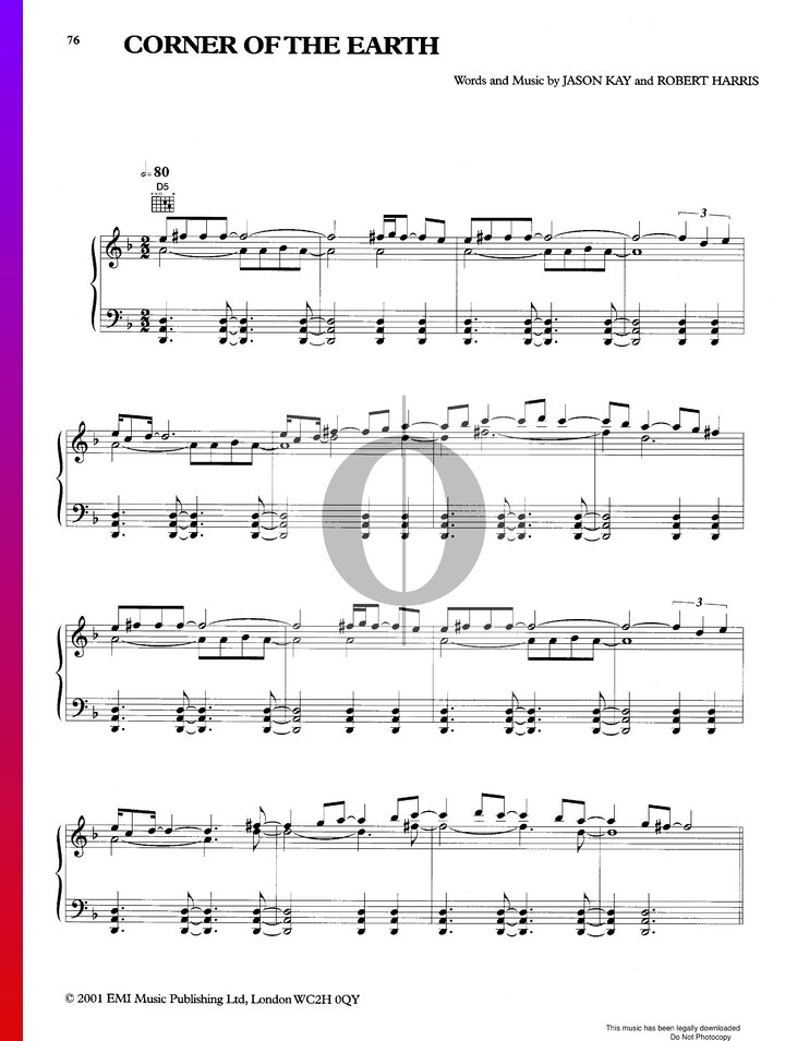 Corner Of The Earth (Jamiroquai) Piano Sheet Music OKTAV