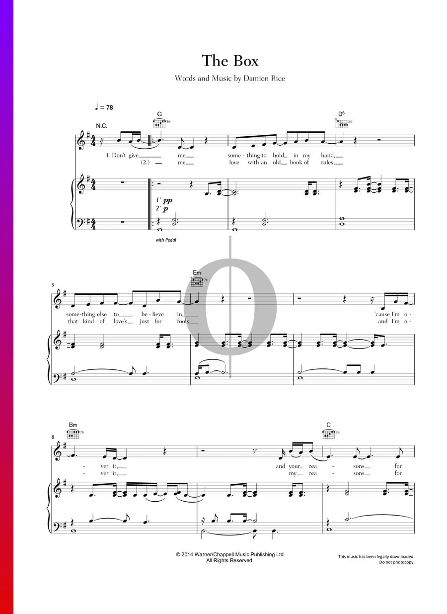 The Box (Damien Rice) Piano Sheet Music - OKTAV