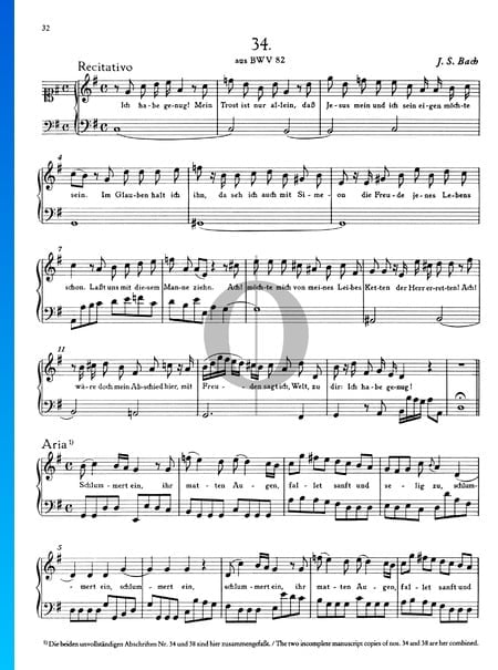 Ich habe genug (Recitativo), BWV 82 Musik-Noten