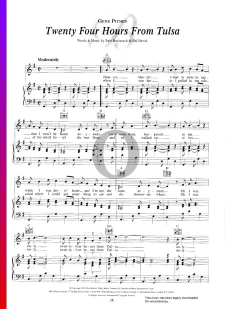 Twenty Four Hours From Tulsa Sheet Music