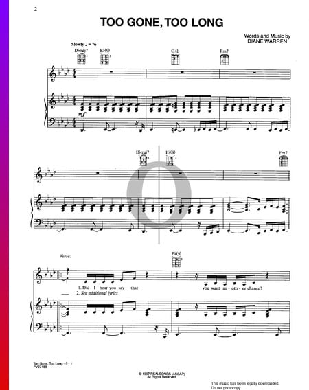 Too Gone, Too Long Sheet Music