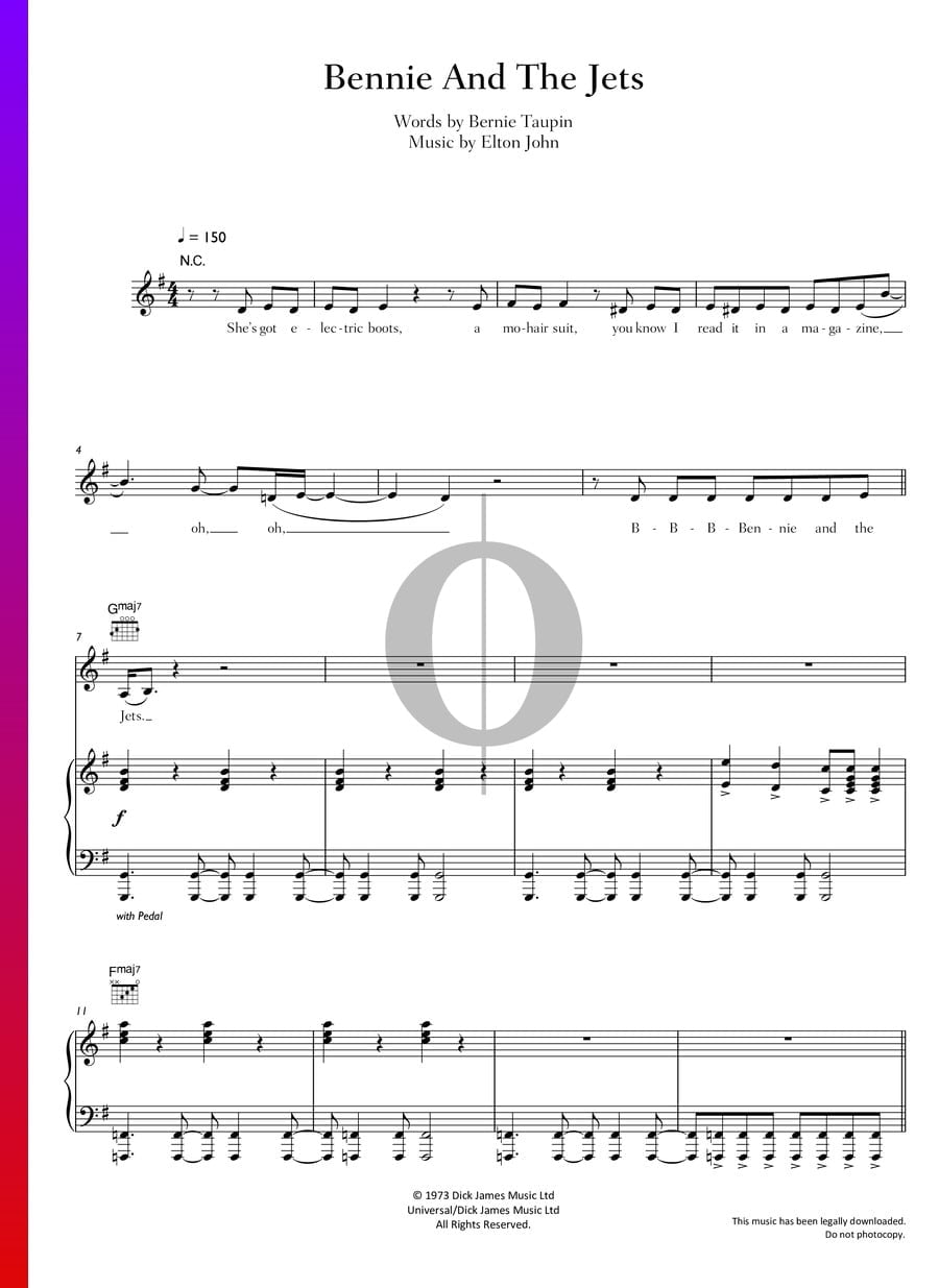 Bennie and the Jets (Pink) Piano Sheet Music OKTAV