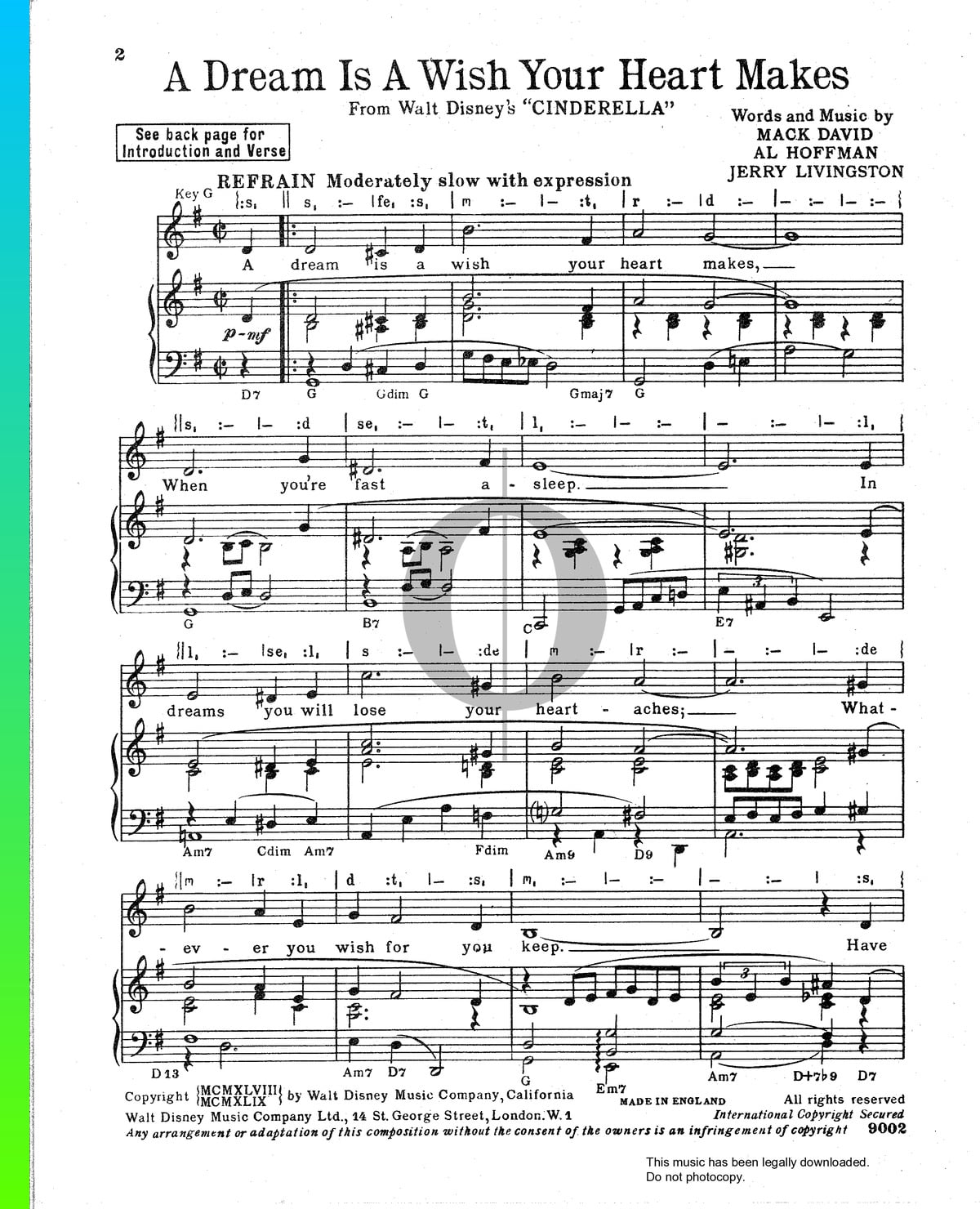 A Dream Is A Wish Your Heart Makes Sheet Music Piano Voice Pdf Download Streaming Oktav