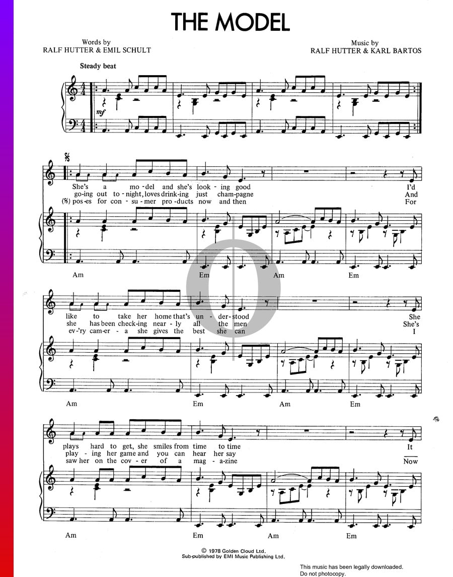 Das Modell (The Model) (Kraftwerk) Piano Sheet Music - OKTAV