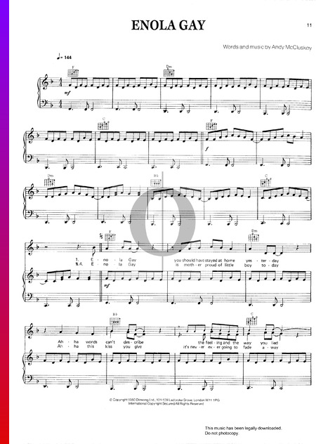 Enola Gay Sheet Music