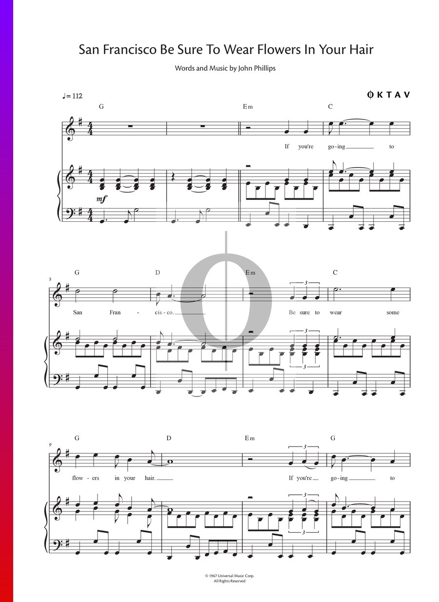 San Francisco (Be Sure To Wear Flowers In Your Hair) Klaviernoten