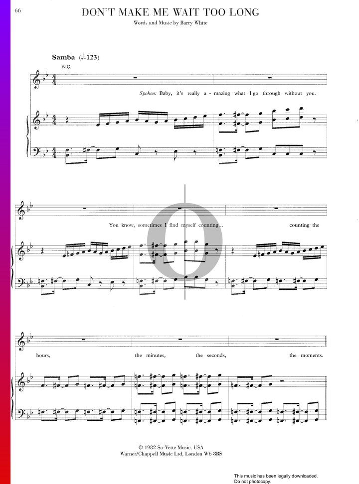 Don t Make Me Wait Too Long Spartito Pianoforte Voce Chitarra 