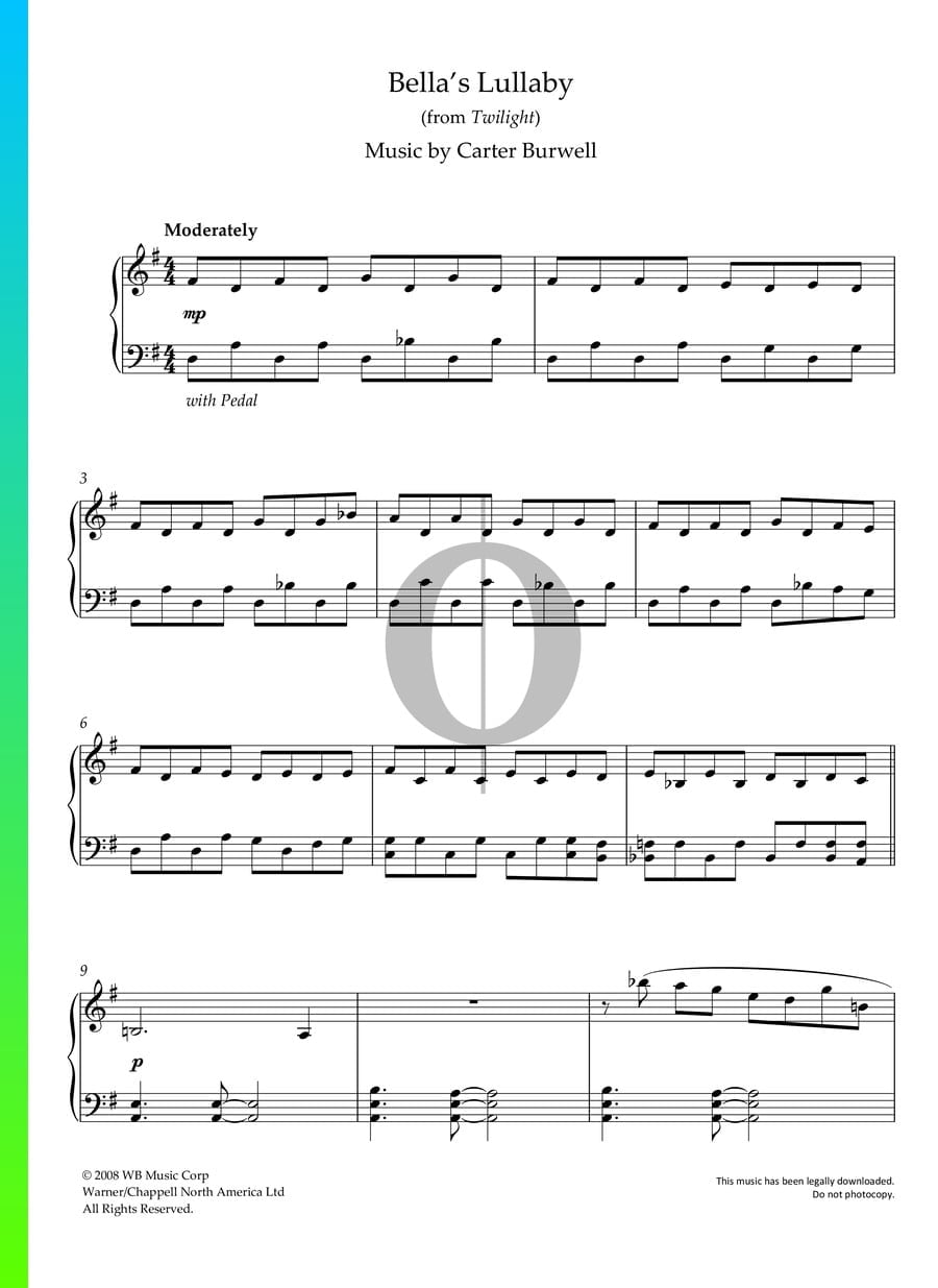 Bella's Lullaby Piano Sheet Music From Twilight By Carter Burwell - OKTAV